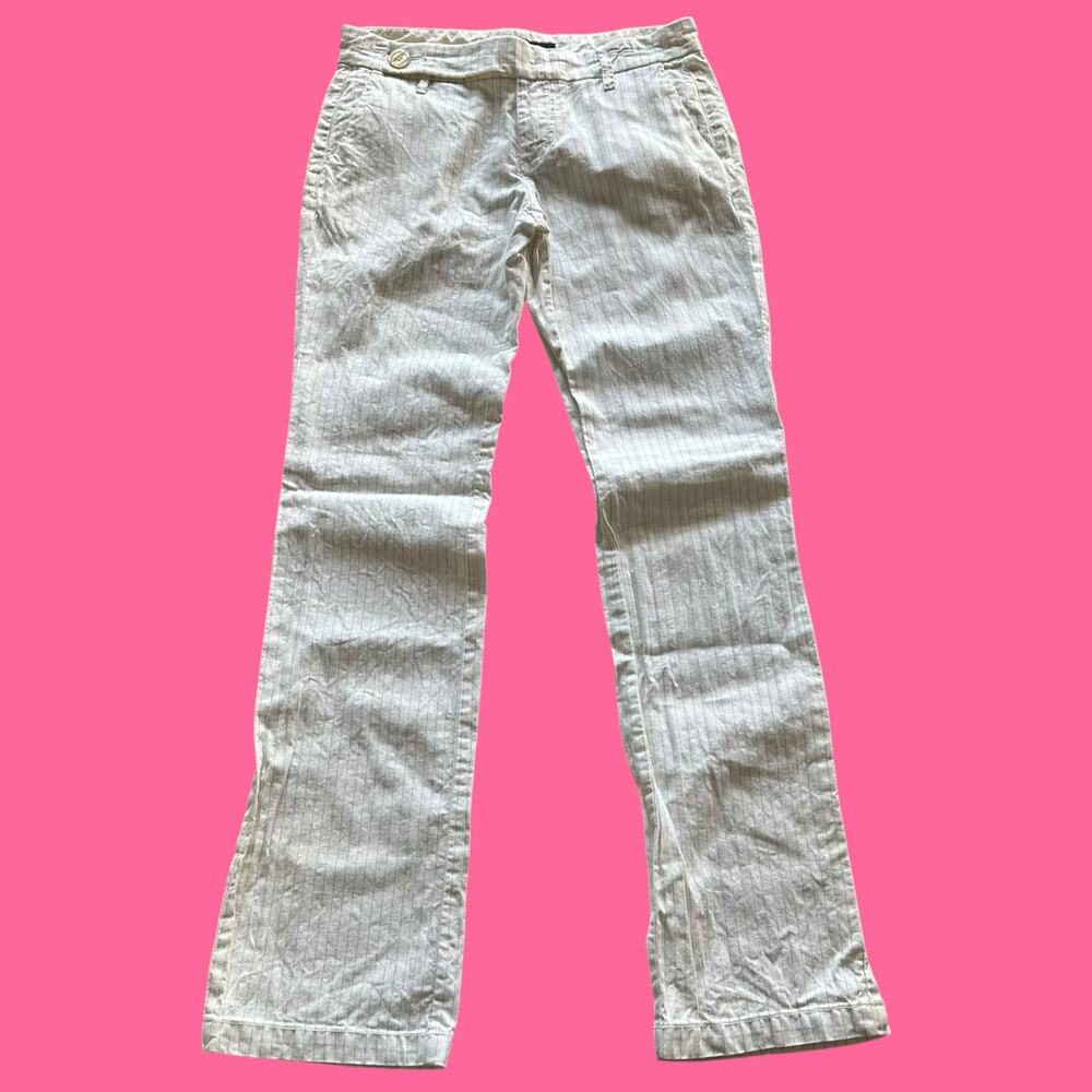 Womens Pants Size 29 White Pinstripes Linen Business Professional Quiet Luxury